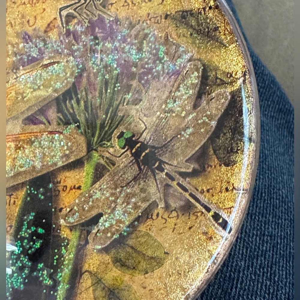 Vintage Colorful Dragonfly Round Glitter Glass Ornament EUC Holiday Christmas - Picture 2 of 6